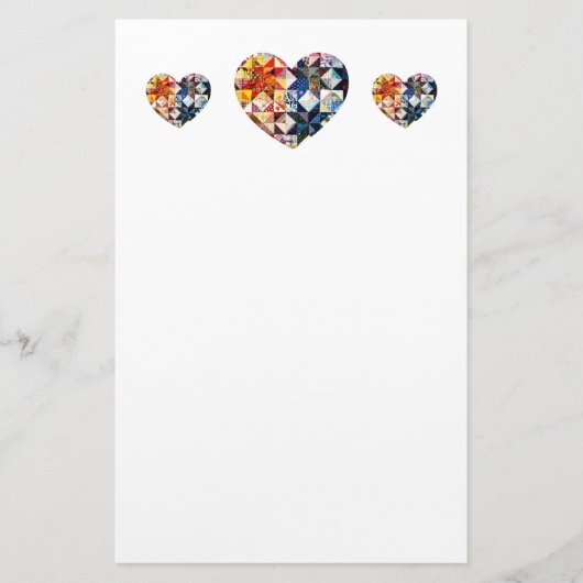 カラフルなパッチワークキルトのハート 便箋 (正面)