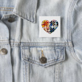 カラフルなパッチワークキルトのハート 缶バッジ (インサイチュ)