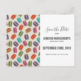 カラフルなパリのマカロン柄 Save the Date ポストカード
