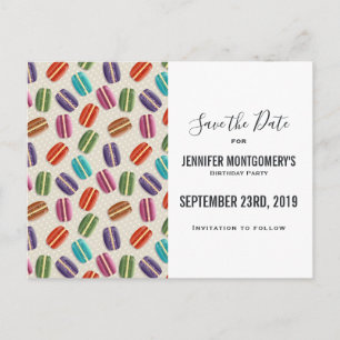 カラフルなパリのマカロン柄 Save the Date ポストカード