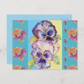 カラフルなパンジーの花の水彩画アクアポストカード ポストカード (正面/裏面)