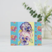 カラフルなパンジー花の水彩画アクアポストカード ポストカード (スタンド正面)