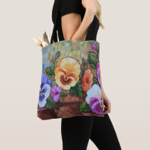 "カラフルなパンジー" 16" x 16"トートバック