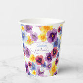 カラフルなパンスィーアート手描きの花の別荘 紙コップ (裏面)