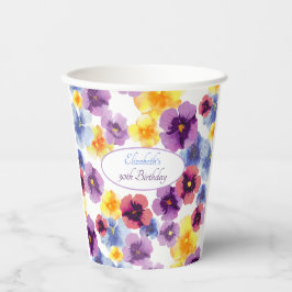 カラフルなパンスィーアート手描きの花の別荘 紙コップ