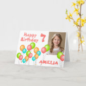 カラフルなパーティー風船 子供の誕生日写真 カード (黄色い花)