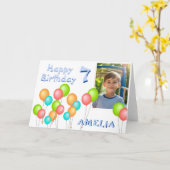 カラフルなパーティー風船 子供の誕生日写真 カード (黄色い花)