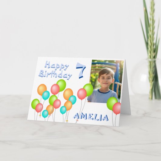 カラフルなパーティー風船 子供の誕生日写真 カード (正面)