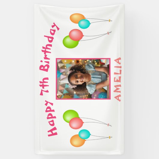 カラフルなパーティー風船 子供の誕生日写真 横断幕 (縦)