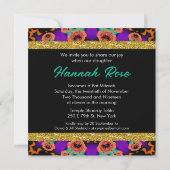 カラフルなパープルオレンジのバットミツバ祭り招待状 招待状 (裏面)
