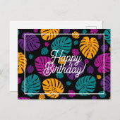 カラフルなパームの葉 ハッピーバースデー ポストカード (正面/裏面)