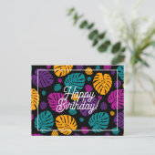 カラフルなパームリーフでお誕生日おめでとう ポストカード (スタンド正面)