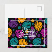 カラフルなパームリーフでお誕生日おめでとう ポストカード (正面/裏面)
