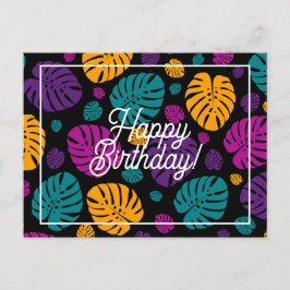 カラフルなパームリーフでお誕生日おめでとう ポストカード