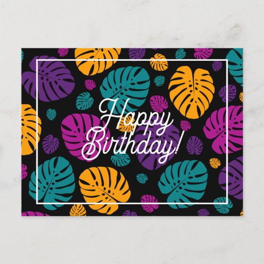 カラフルなパームリーフでお誕生日おめでとう ポストカード (正面)