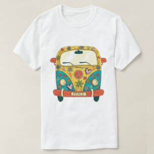 カラフルなヒッピーバス グラフィックTシャツ レトロピース Tシャツ