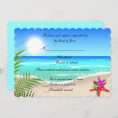 カラフルなヒトデがいるビーチのレスポンスカード 招待状 (正面/裏面)