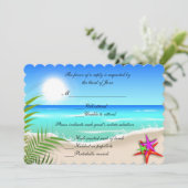 カラフルなヒトデがいるビーチのレスポンスカード 招待状 (スタンド正面)