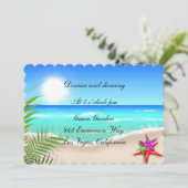 カラフルなヒトデがいるビーチの受付カード 招待状 (スタンド正面)