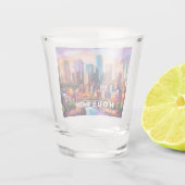 カラフルなヒューストンのスカイライン・アブストラクトアート ショットグラス (裏面)