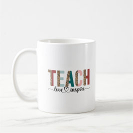 カラフルなヒョウ柄 TEACH 引用デザイン コーヒーマグカップ