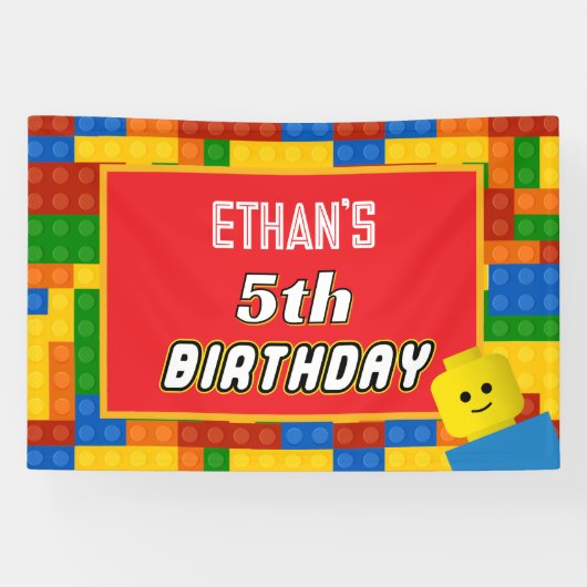 カラフルなビルディングブロックの誕生日バックドロップバナー 横断幕 (横)