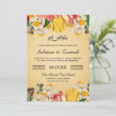 カラフルなビンテージ フラワーイスラム教 ムスリム ウェディング 招待状 (スタンド正面)
