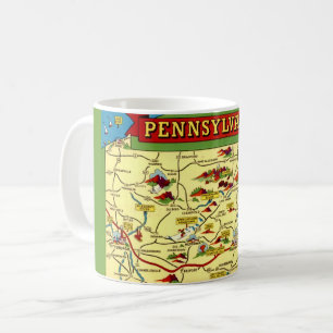 カラフルなビンテージ ペンシルベニア地図 コーヒーマグカップ