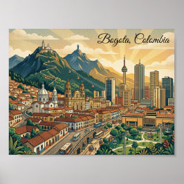 カラフルなビンテージ ボゴタ コロンビア 旅行 アート ポスター
