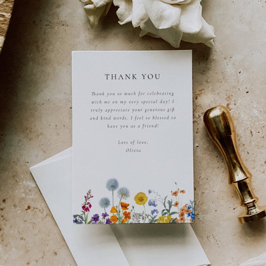 カラフルなビンテージ ワイルドフラワー ブライダルシャワーのお祝い サンキューカード