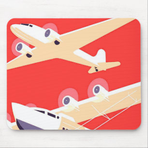 カラフルなビンテージ WPA 風飛行機 マウスパッド