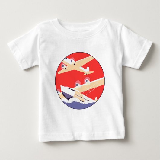 カラフルなビンテージWPA飛行機 ベビーTシャツ (正面)
