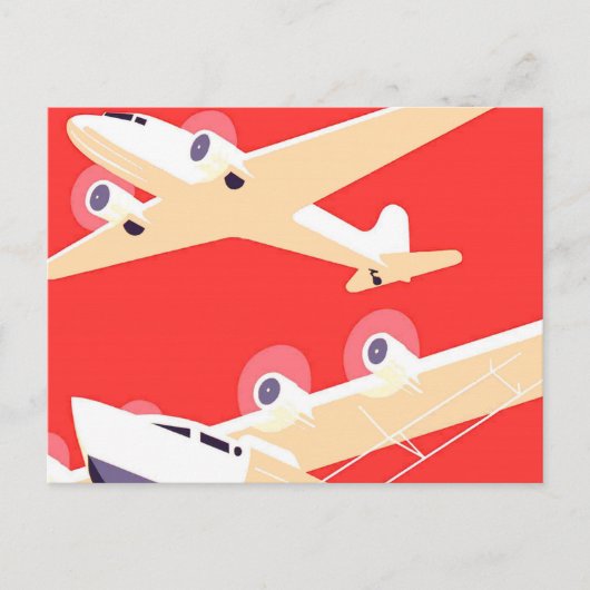 カラフルなビンテージWPA飛行機 ポストカード (正面)