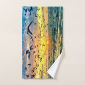 カラフルなビーチの日没の絵画 バスタオルセット (ハンドタオル)