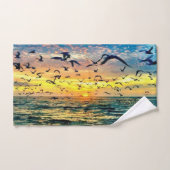 カラフルなビーチの日没の絵画 バスタオルセット (ハンドタオル)