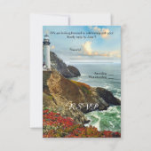 カラフルなビーチの灯台 ウェディング・RSVPカード 招待状 (正面)