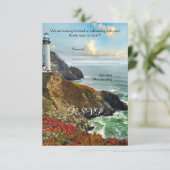 カラフルなビーチの灯台 ウェディング・RSVPカード 招待状 (スタンド正面)