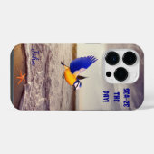 カラフルなビーチの鳥と海の風景 iPhoneケース (裏面横)