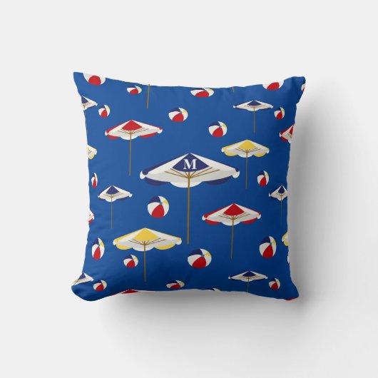 カラフルなビーチパラソルおよびビーチボールのカスタム クッション (正面)