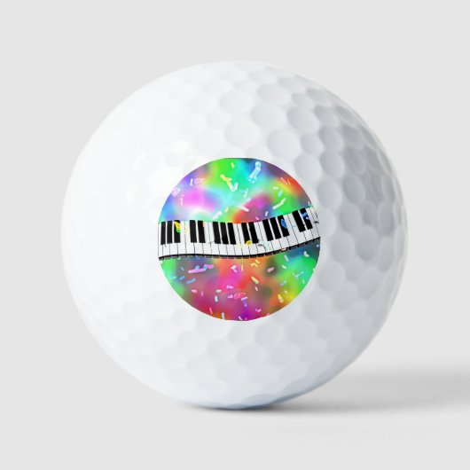 カラフルなピアノの鍵盤 音楽テーマ ゴルフボール (正面)