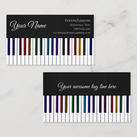 カラフルなピアノキーボードの先生のソングライターバンド 名刺 (正面/裏面)
