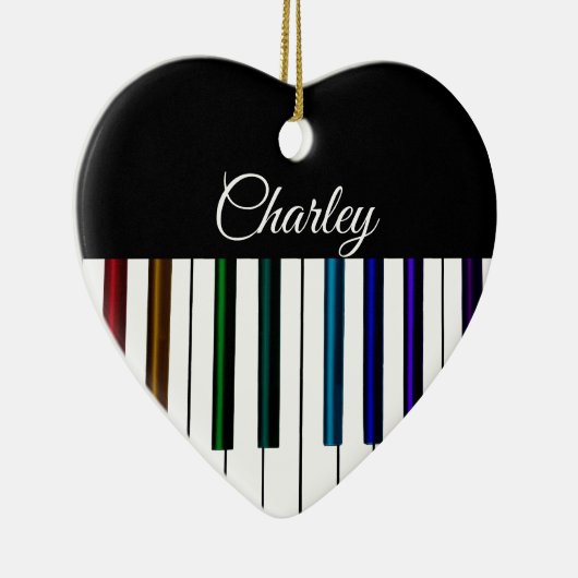 カラフルなピアノキーボード音楽休日のハート セラミックオーナメント (右)