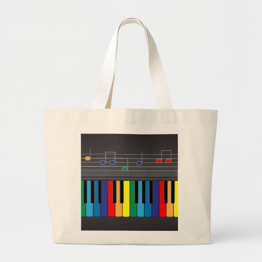 カラフルなピアノキーボード ラージトートバッグ (正面)
