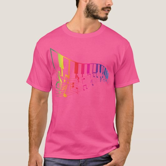 カラフルなピアノ ト音記号 音符 ギフト Tシャツ (正面)