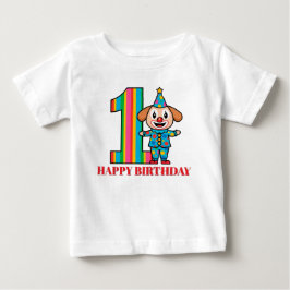 カラフルなピエロと虹色の数字 ベビーTシャツ