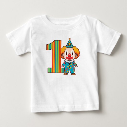 カラフルなピエロと虹色の数字 ベビーTシャツ (正面)