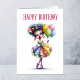 カラフルなピエロのバルーン 誕生日 カード