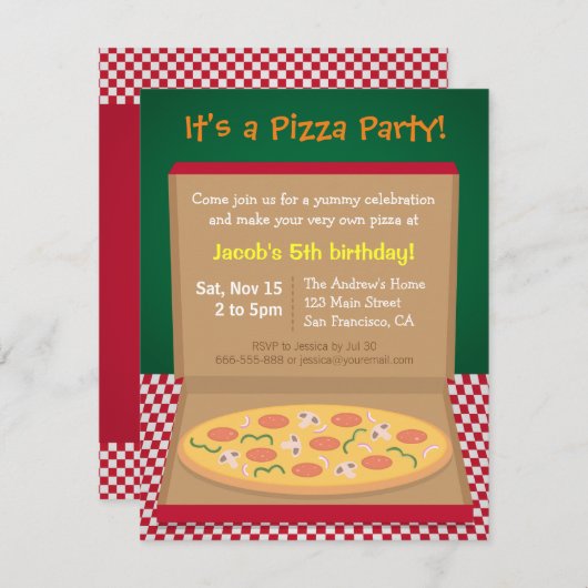 カラフルなピザ子供の誕生日のパーティー 招待状 (正面/裏面)