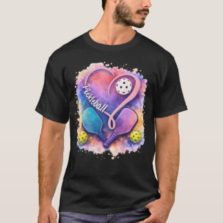 カラフルなピックルボールハートのラケットとボール Tシャツ