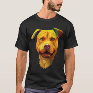 カラフルなピットブルの犬の頭部 犬ママ 犬パパ 犬キッズ Tシャツ